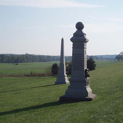 Monuments to regiments crowd the battlefield
